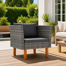 Outdoor Sectional Sofa Garden Lounger PE Rattan Eucalyptus Wood Grey Seating