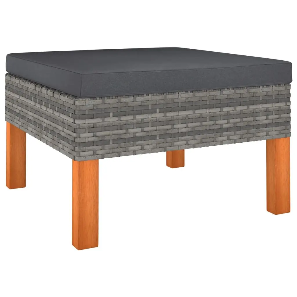 3 Piece Grey Rattan Outdoor Sofa Lounge Set with Cushions Eucalyptus Legs