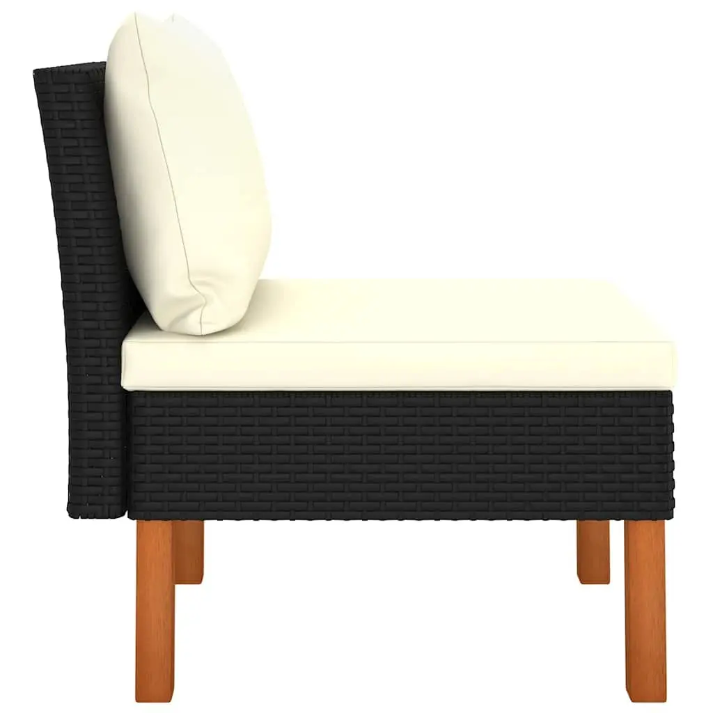 Middle Sofa Section Black Outdoor Sectional Rattan Eucalyptus Wood Durable Garden Lounge