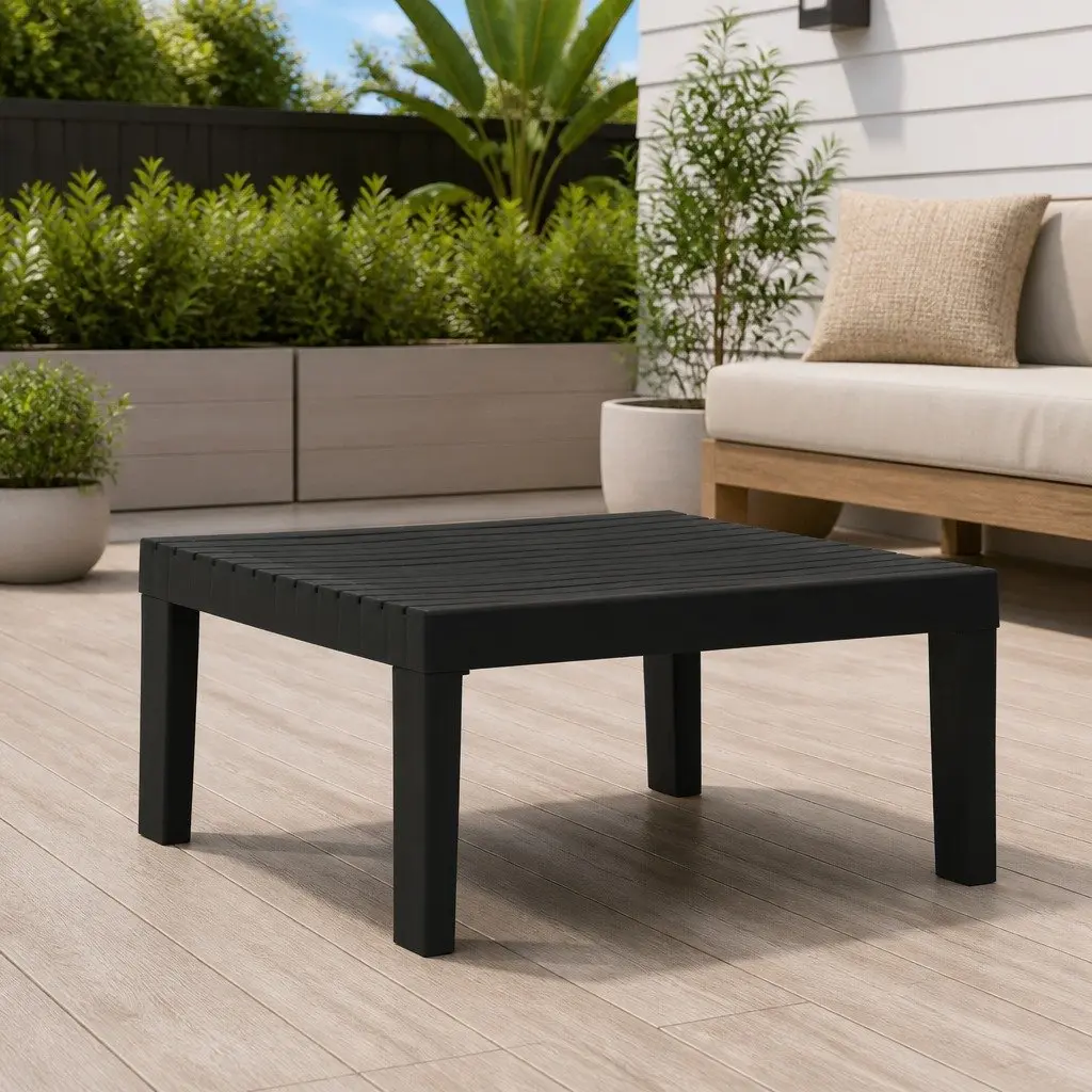 Garden Lounge Table Grey Plastic Lightweight Portable Outdoor Furniture