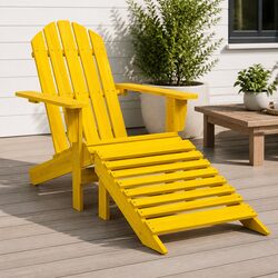 Adirondack Chair with Ottoman Solid Fir Wood Garden Patio Outdoor Seating Yellow
