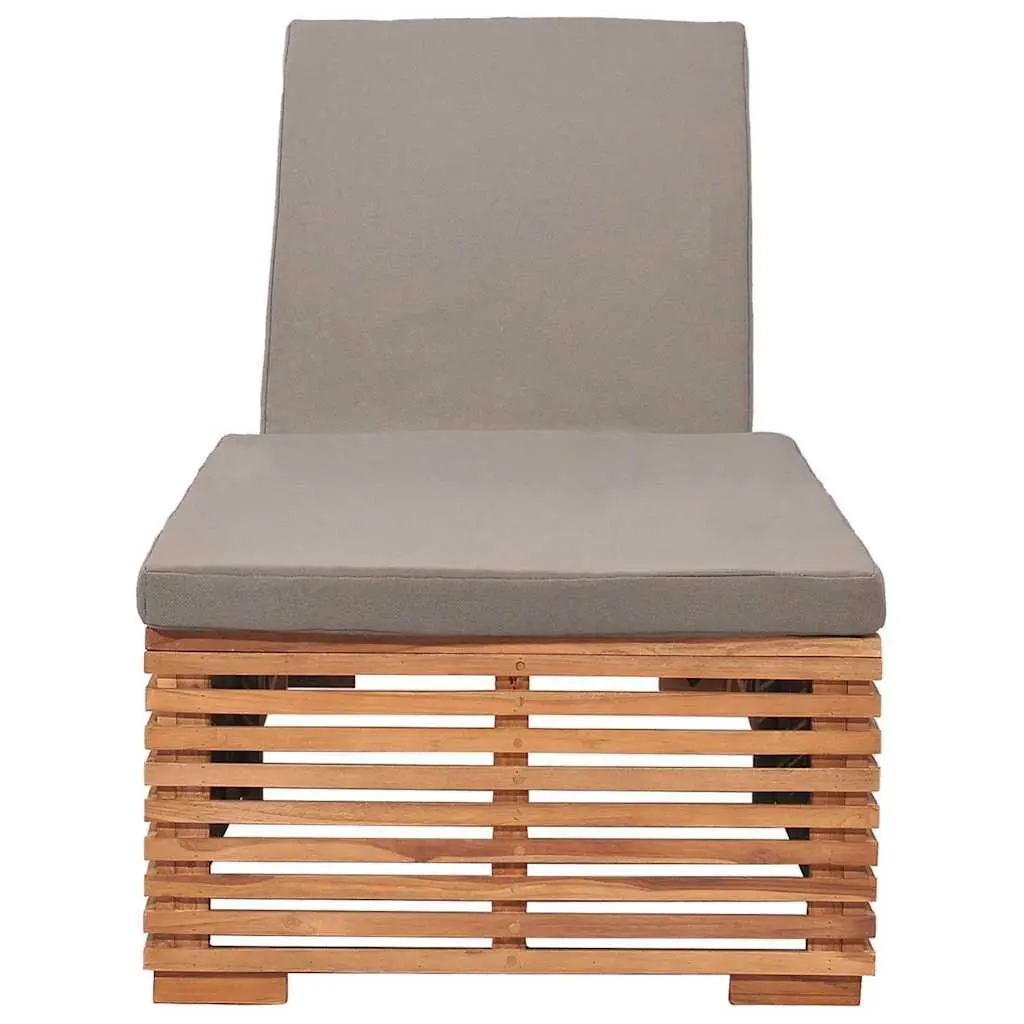 Sun Lounger Teak Wood Grey Cushion Adjustable Backrest 4 Positions