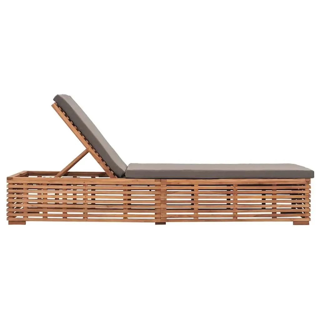 Sun Lounger Teak Wood Grey Cushion Adjustable Backrest 4 Positions