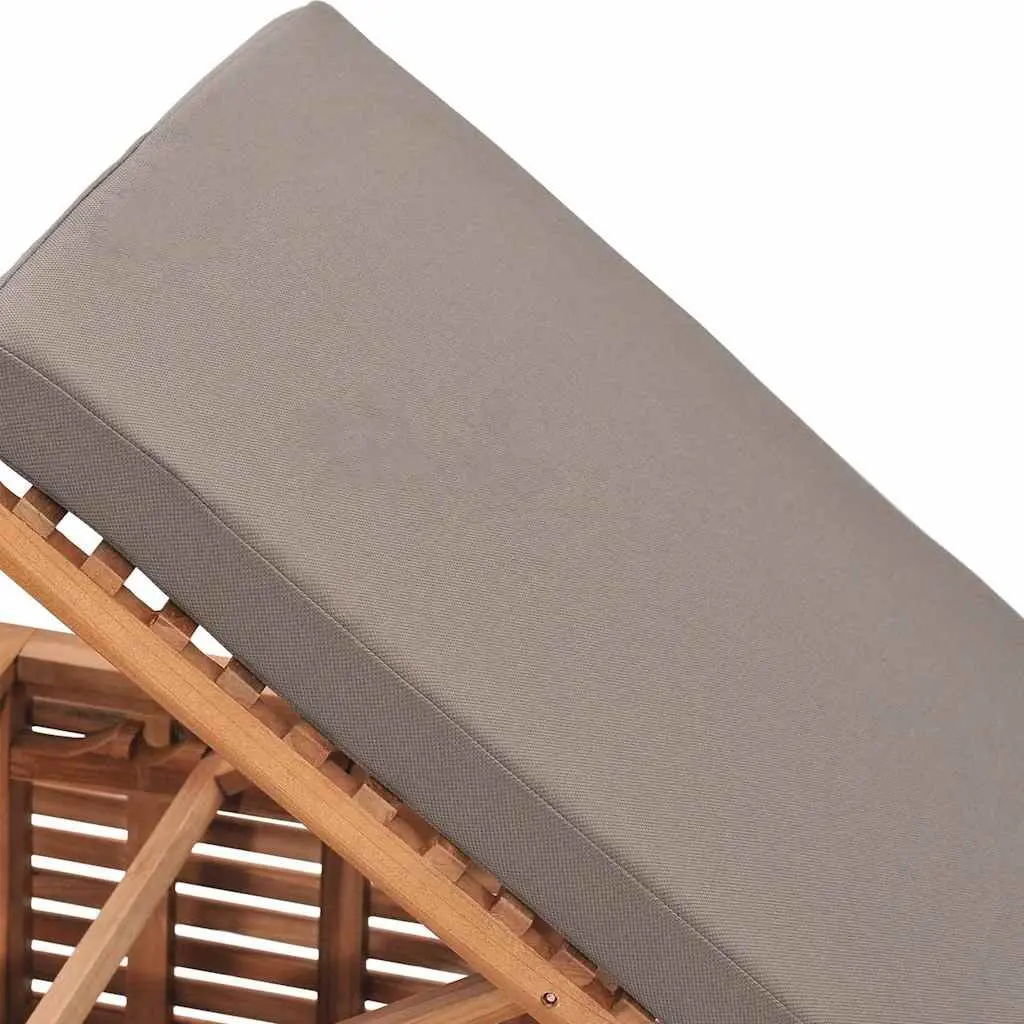 Sun Lounger Teak Wood Grey Cushion Adjustable Backrest 4 Positions