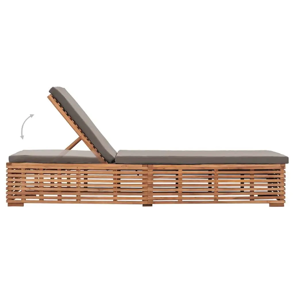 Sun Lounger Teak Wood Grey Cushion Adjustable Backrest 4 Positions