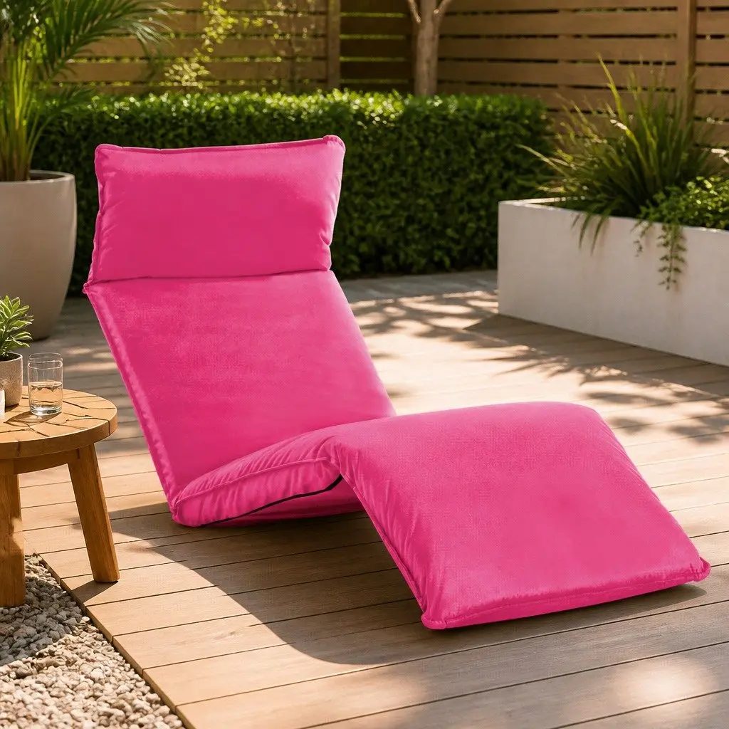 Foldable Sunlounger Pink Outdoor Garden Beach Reclining Chair 5-Level Adjustable