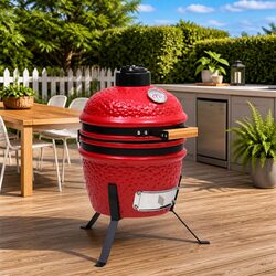 Ceramic Kamado Barbecue Grill Smoker 56cm Red Coal Wood Outdoor Cooking