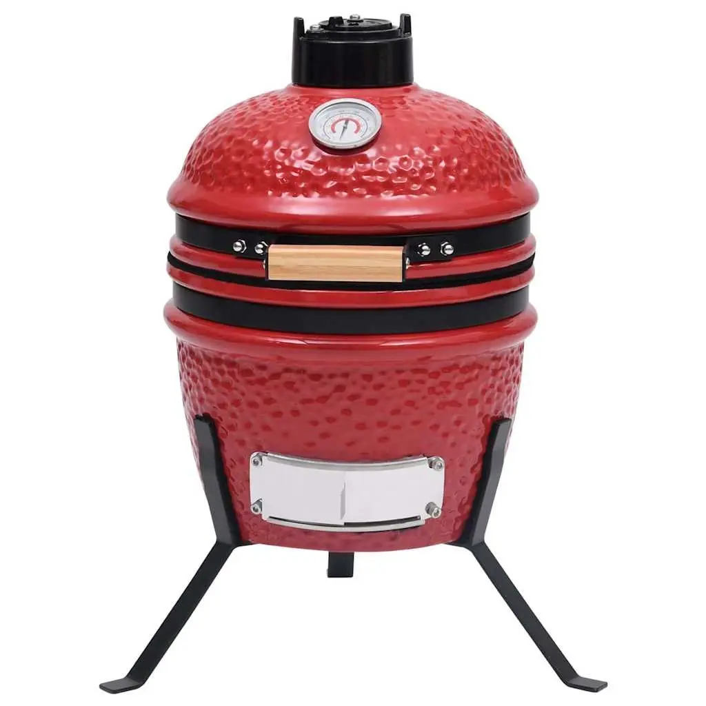 Ceramic Kamado Barbecue Grill Smoker 56cm Red Coal Wood Outdoor Cooking