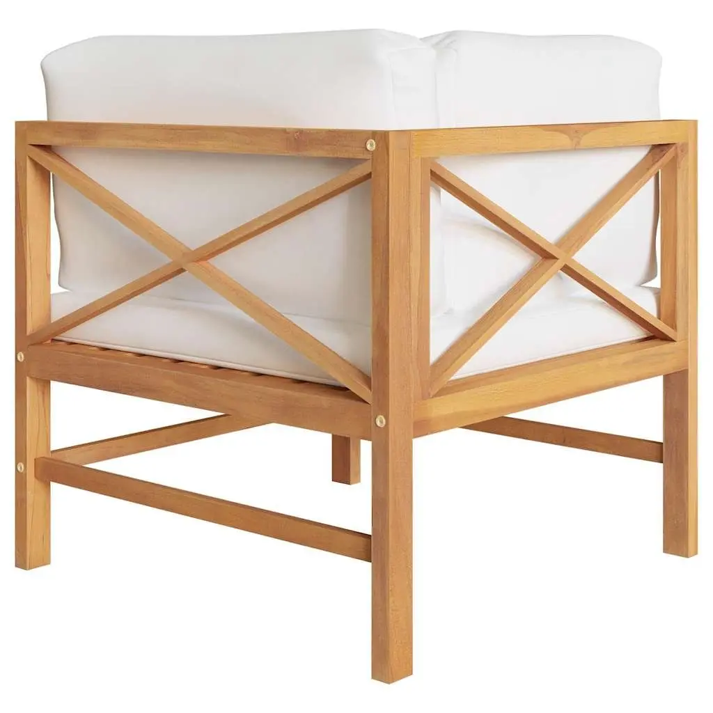 Outdoor Corner Sofa Teak Wood Garden Sectional Lounge with Cream Cushions