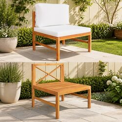 Outdoor Middle Sofa Section with Cream Cushions Teak Wood Garden Patio Furniture