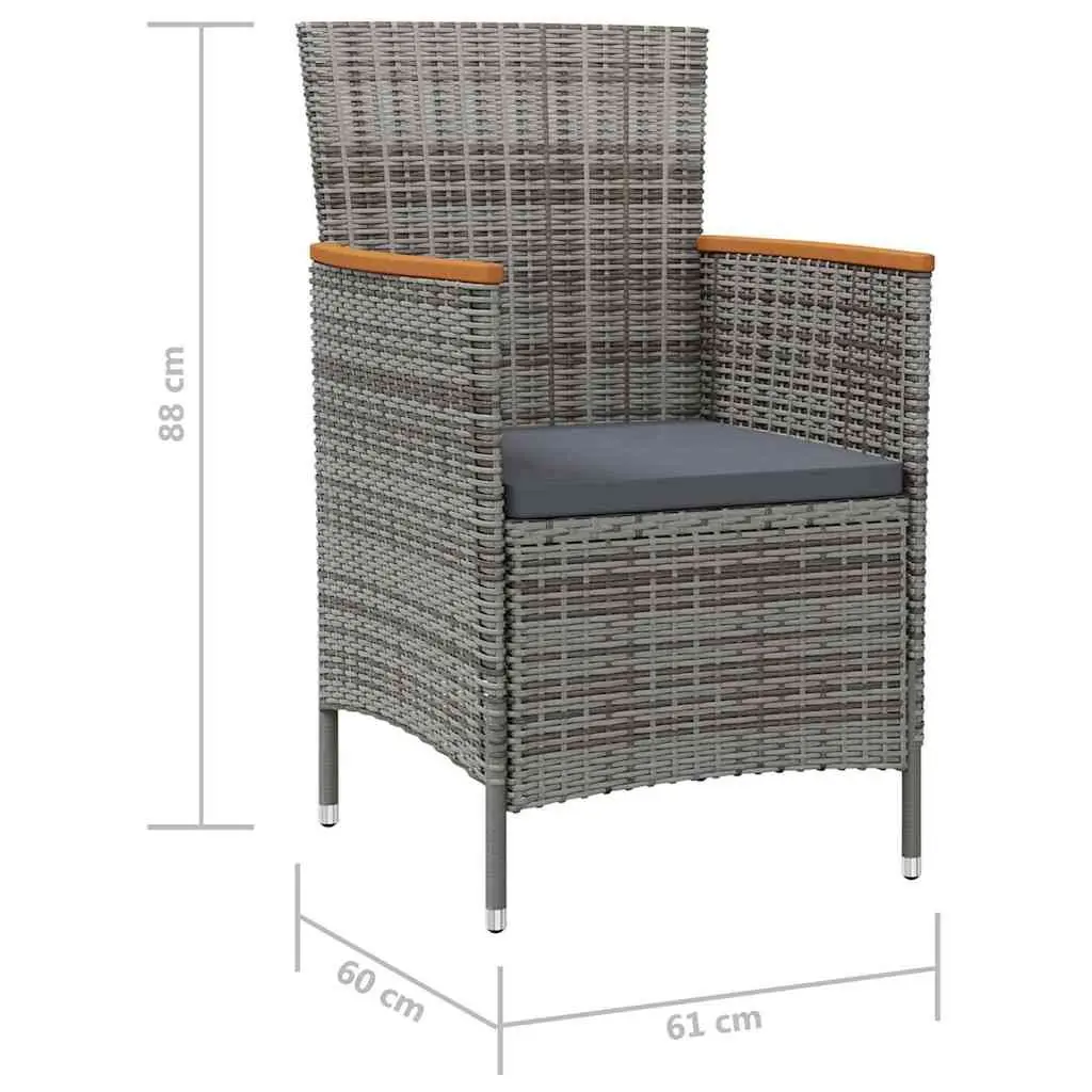 Outdoor Dining Chairs Grey 2 Piece Garden Poly Rattan with Cushion