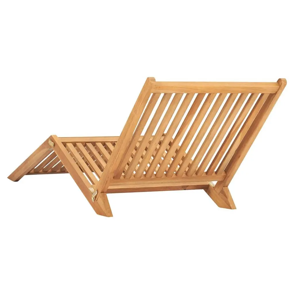 Sun Lounger Brown Teak Wood Folding Outdoor Garden Patio Deck Chair