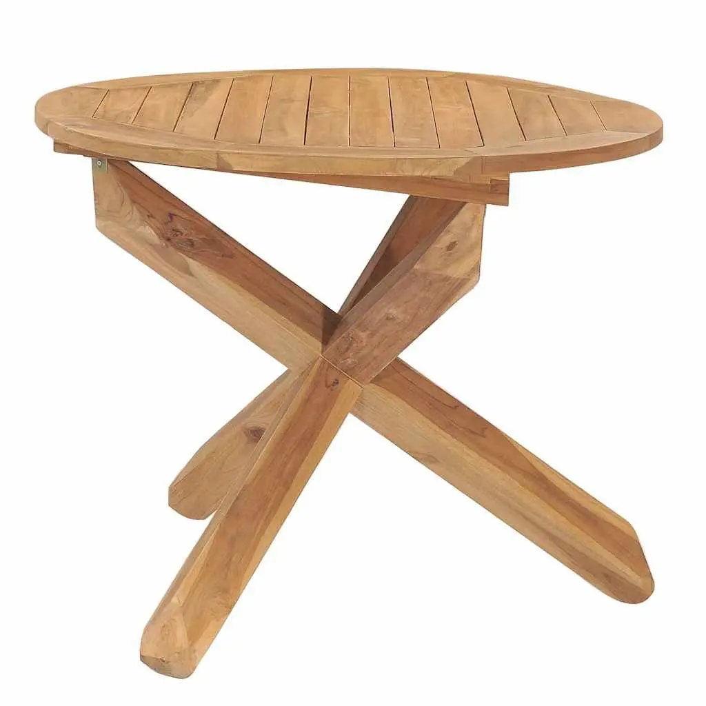 Garden Dining Table Round Ø90cm Solid Teak Wood Outdoor Patio Furniture Brown