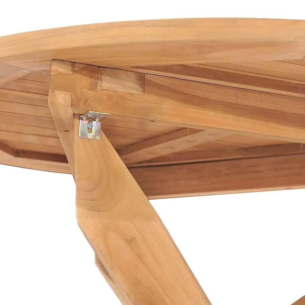 Garden Dining Table Round Ø90cm Solid Teak Wood Outdoor Patio Furniture Brown