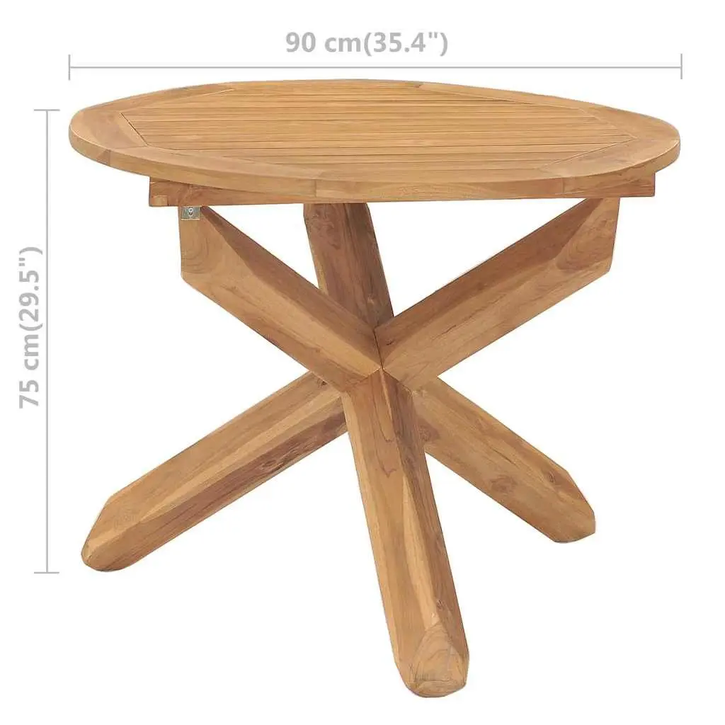 Garden Dining Table Round Ø90cm Solid Teak Wood Outdoor Patio Furniture Brown