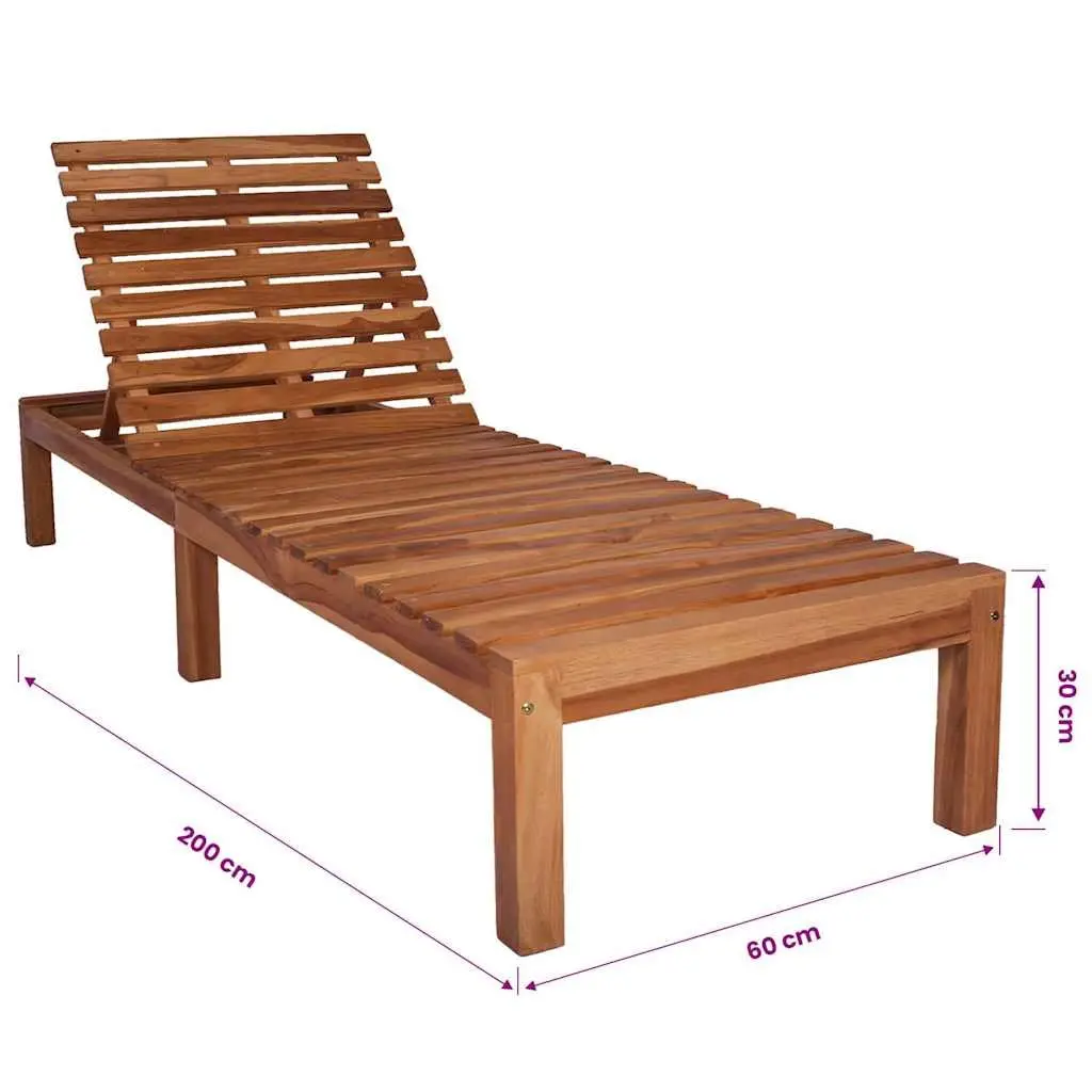 Sun Lounger Solid Teak Wood Garden Patio Outdoor Furniture Relaxing Lounge Chair