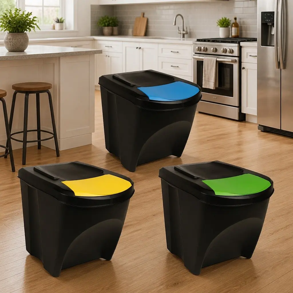 Stackable Rubbish Bin Boxes Anthracite 75 L Waste Containment Storage 3 Piece