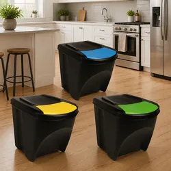Concise Anthracite Stackable Garbage Bin Set, 3 pcs