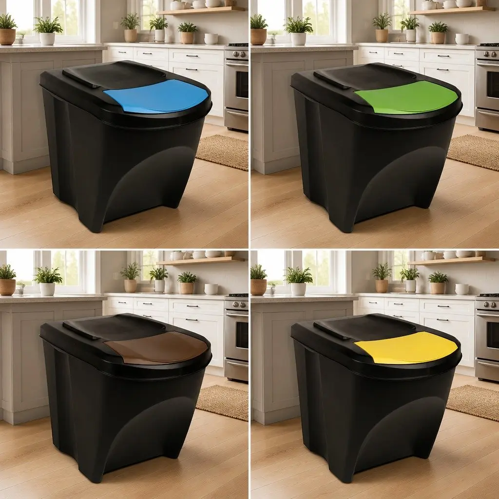 Waste Sorting Bin Boxes Anthracite 100L Set of 4 Stackable Containers for Home or Office with Detachable Lids