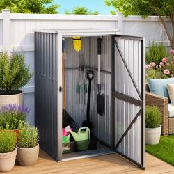 Grey Garden Tool Shed Outdoor Storage Galvanised Steel Frame 88x89x161cm