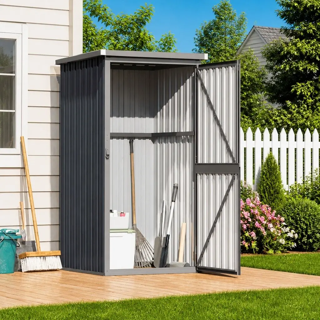 Garden Metal Storage Shed Anthracite 88x89x161cm Outdoor Tool Equipment House