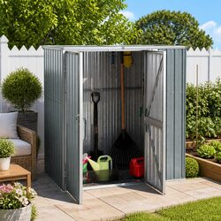 Garden Tool Shed Grey Outdoor Storage House Galvanised Steel Frame 161x89x161cm