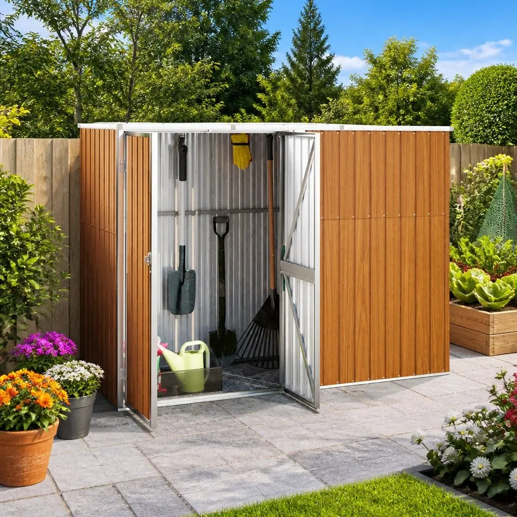 Garden Shed Galvanised Steel Brown 225x89x161cm Durable Outdoor Storage