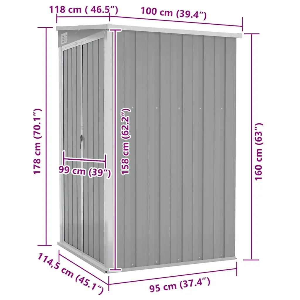 Wall-mounted Garden Shed Grey 118x100x178cm Galvanised Steel Storage House