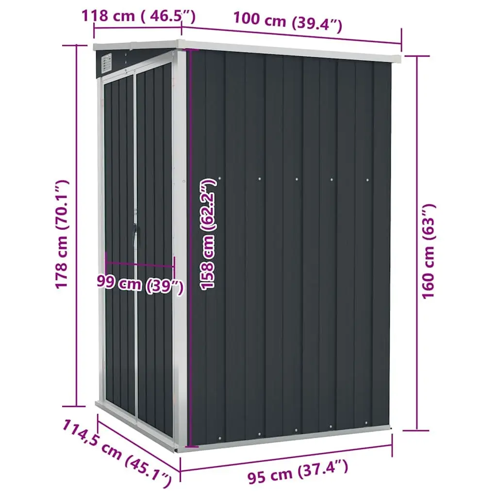 Wall-mounted Garden Shed Anthracite Steel Durable Tool Storage with Double Opening Doors