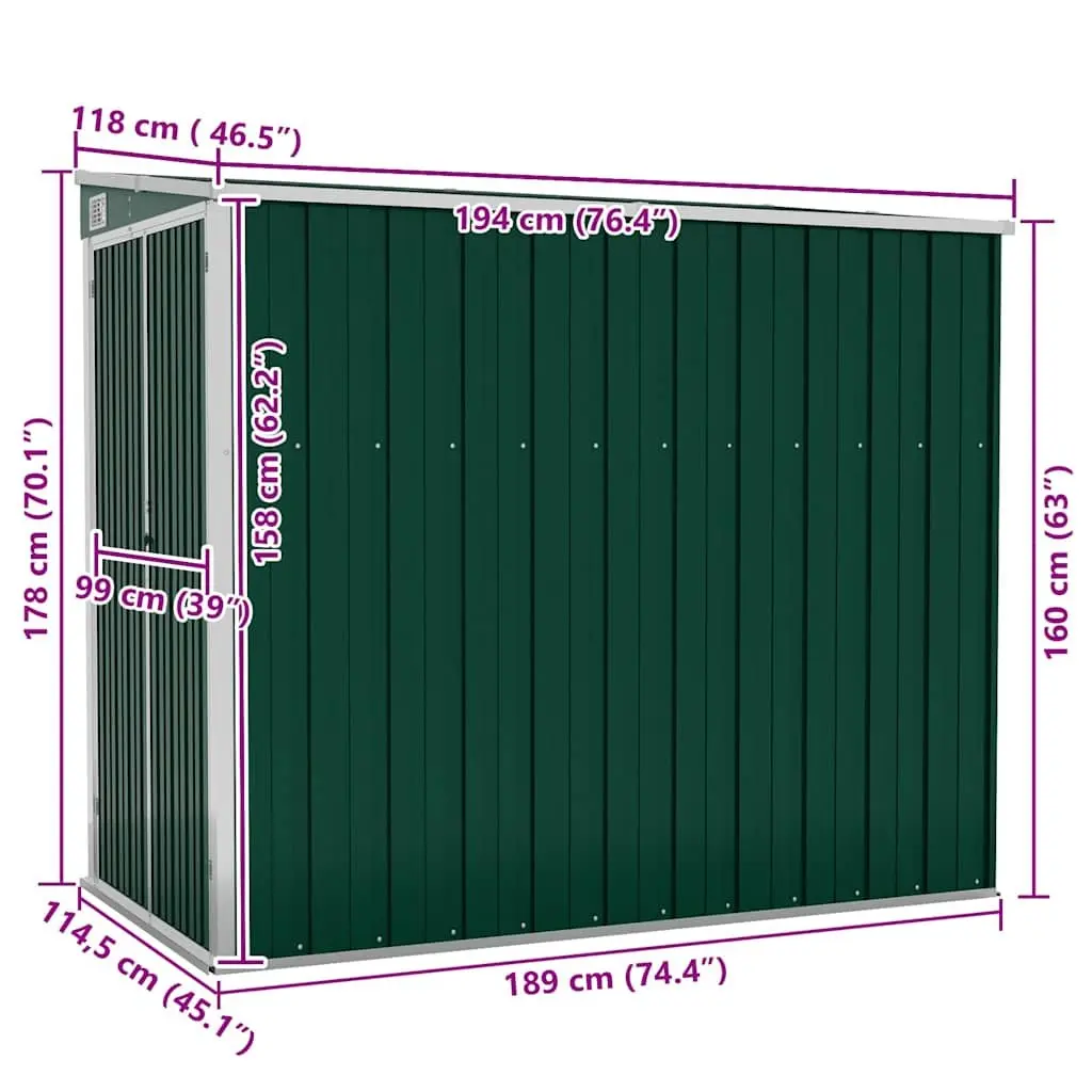 Garden Shed Green Wall-mounted Steel Double Door with Sloping Roof Drain