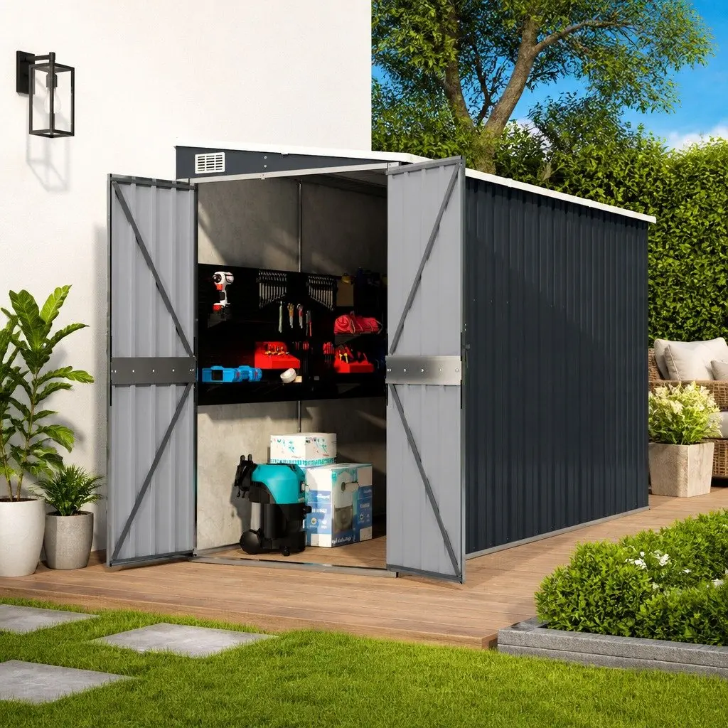 Wall-mounted Garden Shed Anthracite Outdoor Storage Galvanised Steel