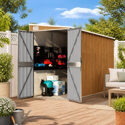 Wall-mounted Garden Shed Brown 118x288x178cm Outdoor Storage Galvanised Steel