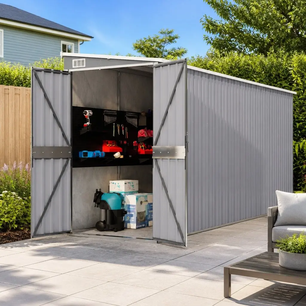 Wall-mounted Garden Shed Storage Grey Galvanised Steel Outdoor Structures