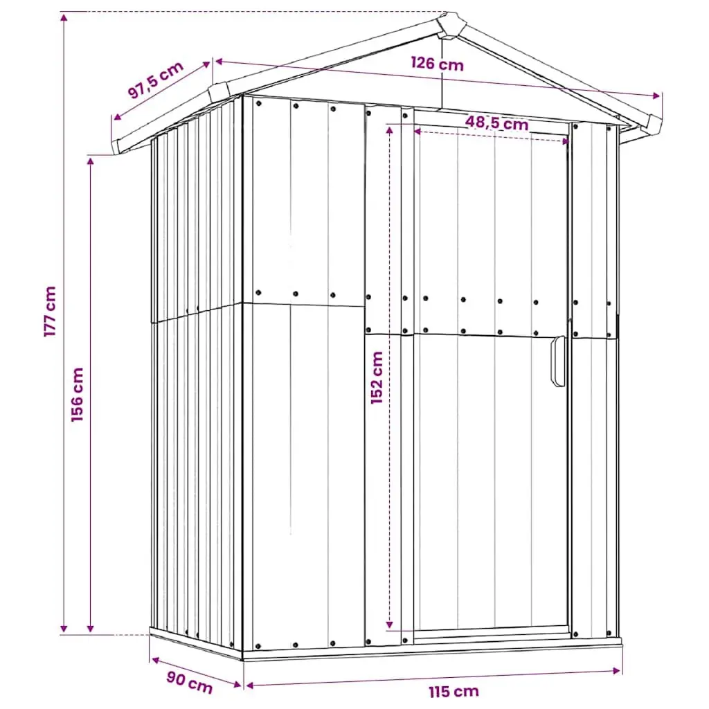 Garden Shed Green 126x97.5x177cm Galvanised Steel Outdoor Storage Tool Equipment