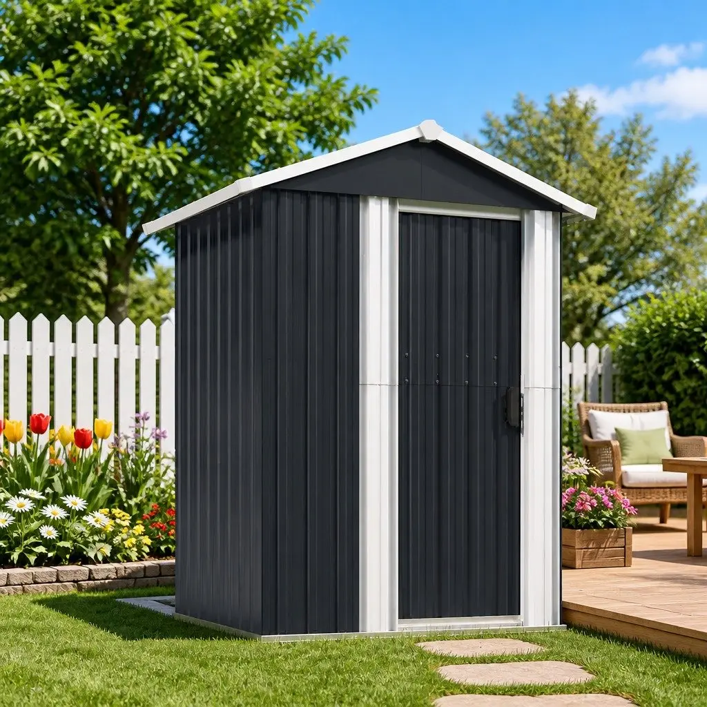 Garden Shed Anthracite Galvanised Steel Sliding Gate Durable Outdoor Storage