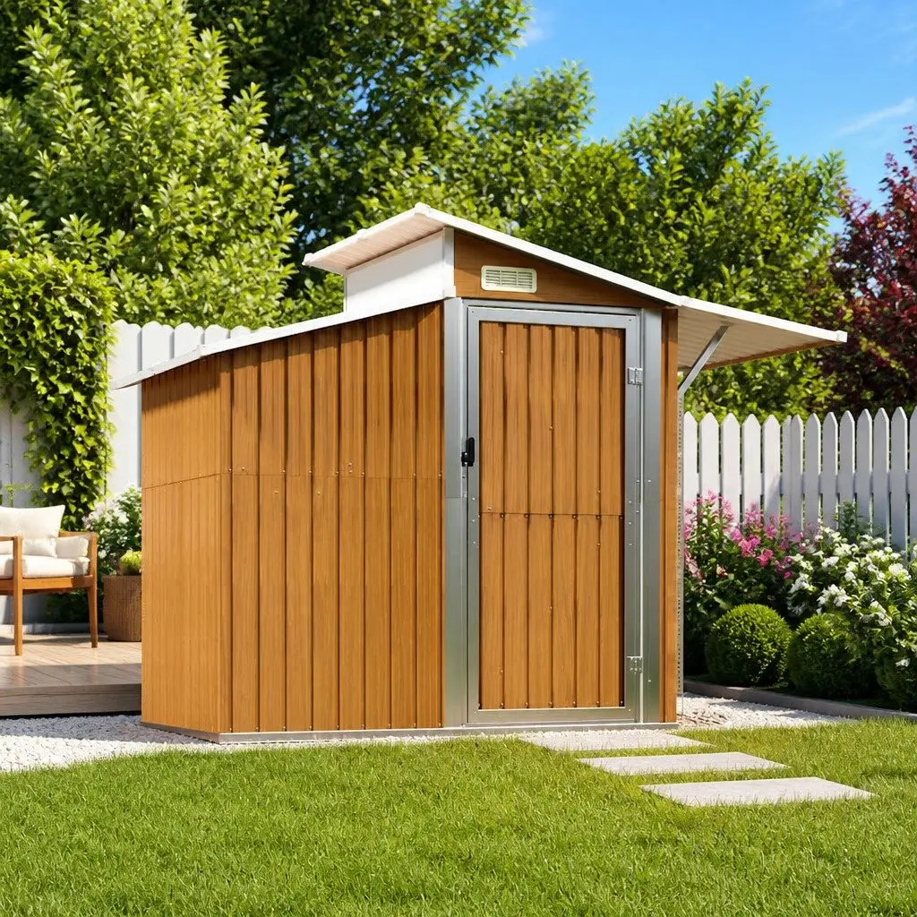 Garden Shed Brown Galvanised Steel 270x130x208.5cm Durable Outdoor Storage Tool House