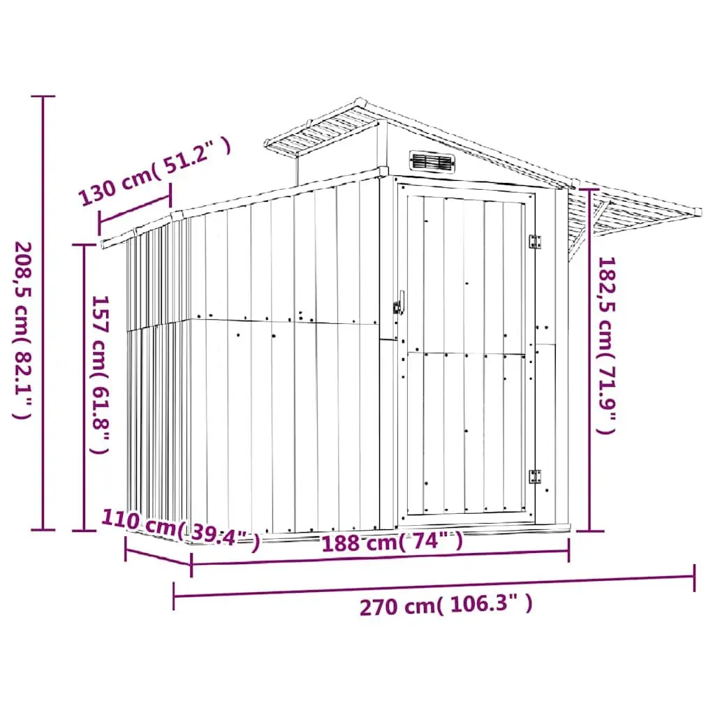 Garden Shed Brown Galvanised Steel 270x130x208.5cm Durable Outdoor Storage Tool House