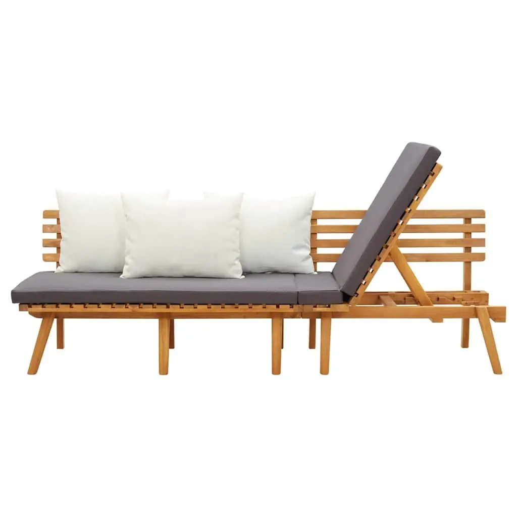 Garden Day Bed Grey 200x65cm Solid Wood Adjustable Headboard Thickly-Padded Cushions