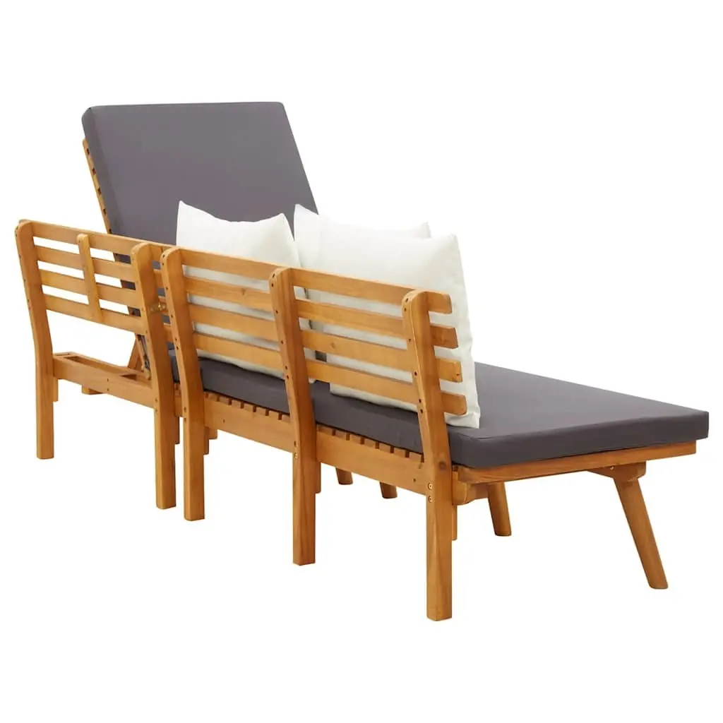 Garden Day Bed Grey 200x65cm Solid Wood Adjustable Headboard Thickly-Padded Cushions