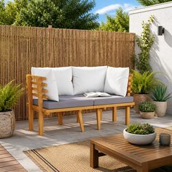 Compact 2-Seater Garden Sofa with Grey Cushions
