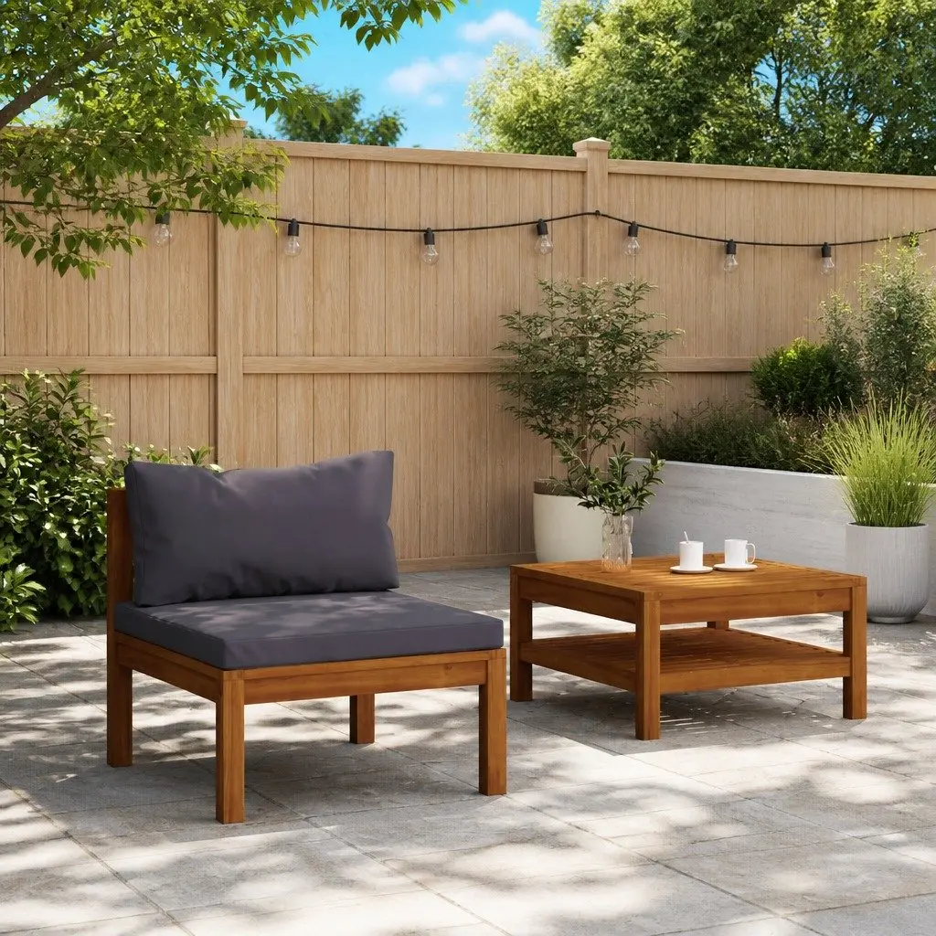 Garden Sofa Set Grey 2 Piece Sectional with Padded Cushions and Integrated Table for Outdoor Use