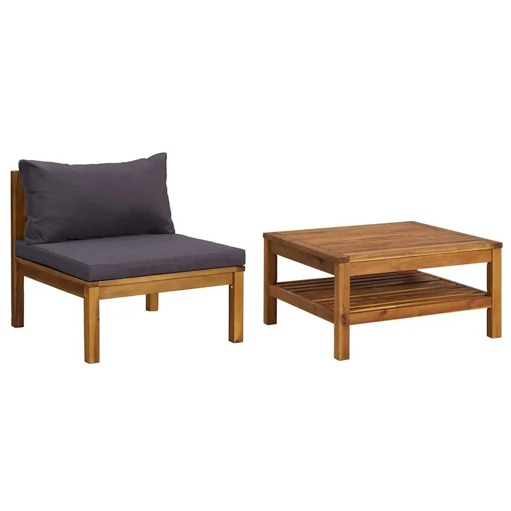 Garden Sofa Set Grey 2 Piece Sectional with Padded Cushions and Integrated Table for Outdoor Use