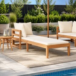Compact Wooden Sun Lounger with Cushions for Relaxation