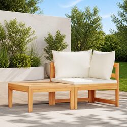 Outdoor Sectional Sofa Lounge Set 2 Piece Garden Furniture Wood Cushions