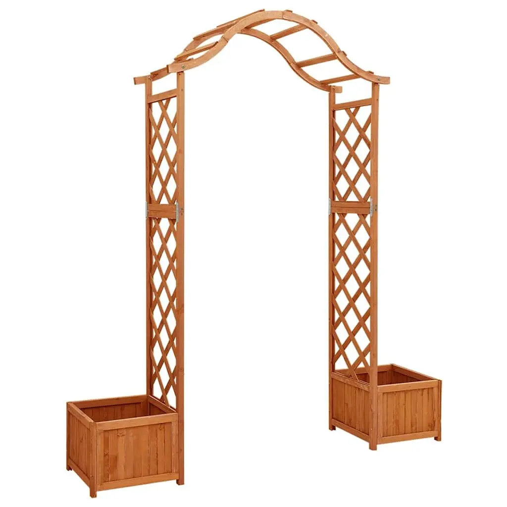 Wooden Garden Pergola Brown Arched Structure with Planter Boxes