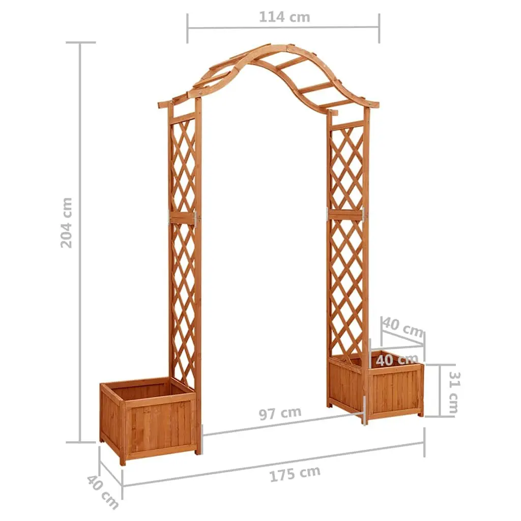 Wooden Garden Pergola Brown Arched Structure with Planter Boxes
