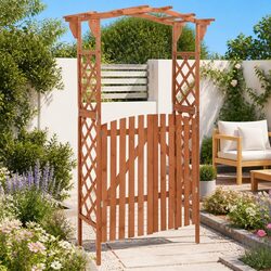 Brown Wooden Garden Pergola with Gate