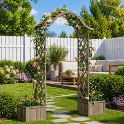 Compact Grey Garden Pergola with Planters