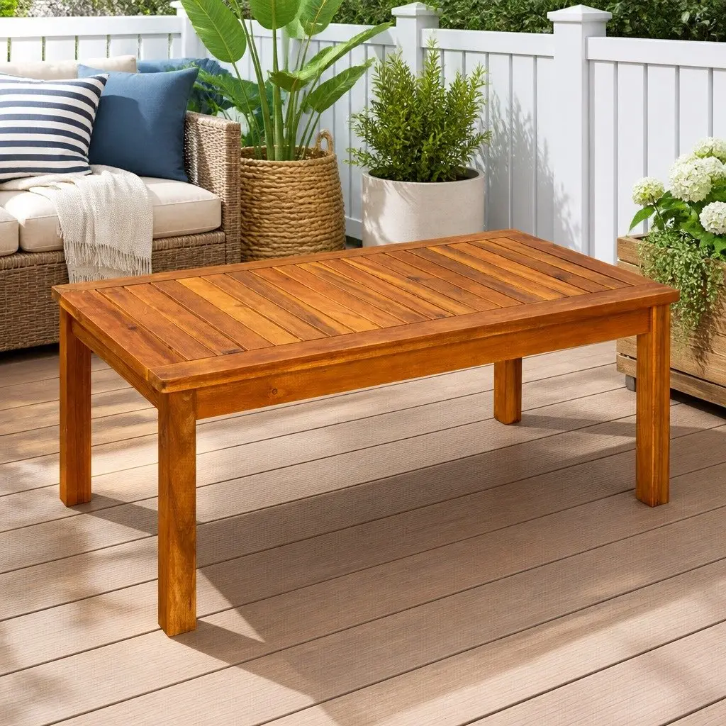 Garden Coffee Table Outdoor Furniture Patio Acacia Wood Slatted Design Brown