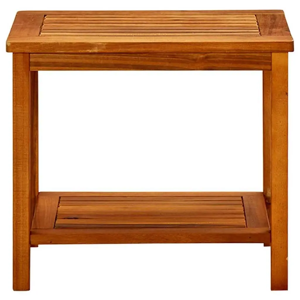 Coffee Table Brown Solid Acacia Wood Slatted Top Storage Shelf